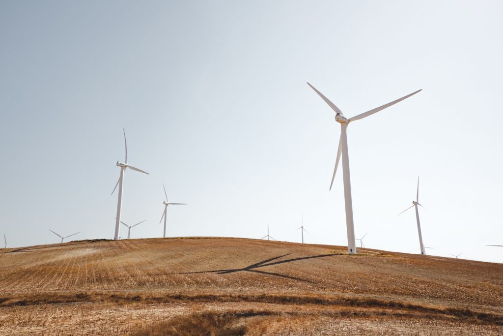  Wind turbines on field